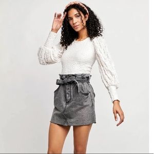 NWT Free People 'East of Eden' Belted Denim Mini Skirt in Washed Black size 25